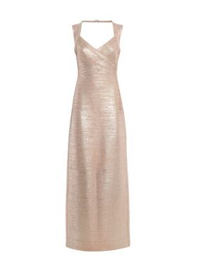 Herve Leger Metallic Rose Gold Estrella Gown Size M